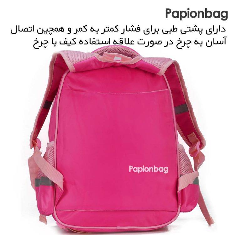 کوله مدرسه دخترانه خارجی صورتی دخترکفشدوزکی مدل 60 - تصویر 8