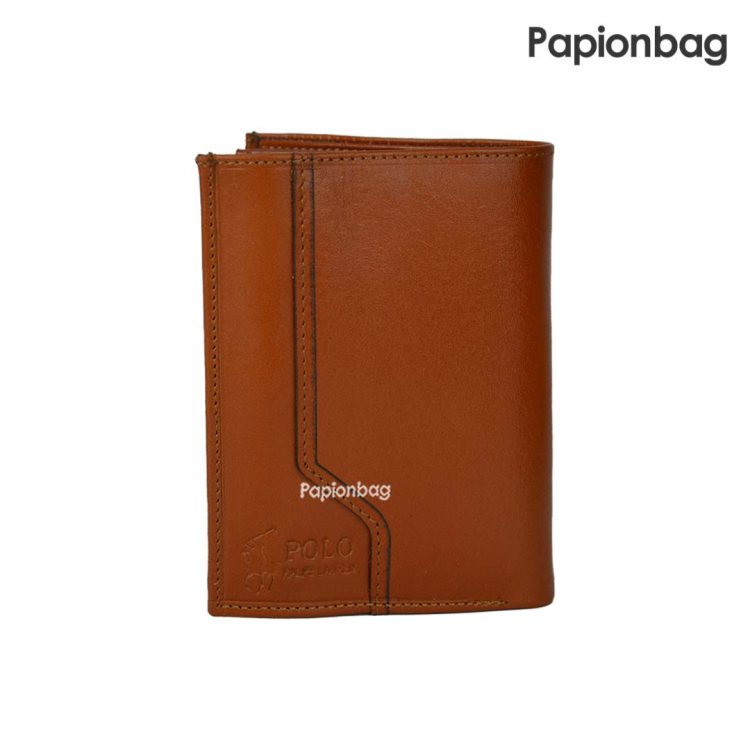 کیف پول کتابی چرم طبیعی پولو کد283 (مشکی- عسلی) - تصویر 4