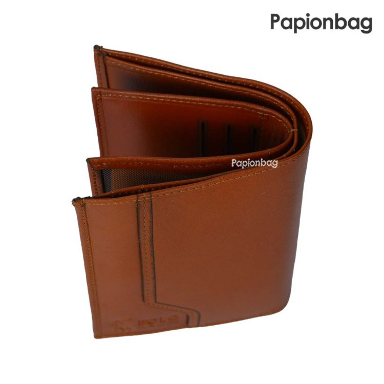 کیف پول کتابی چرم طبیعی پولو کد283 (مشکی- عسلی) - تصویر 5