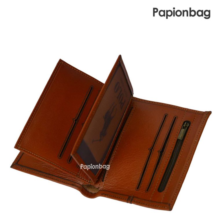 کیف پول کتابی چرم طبیعی پولو کد283 (مشکی- عسلی) - تصویر 7