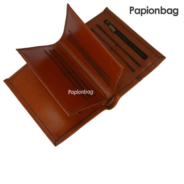 کیف پول کتابی چرم طبیعی پولو کد283 (مشکی- عسلی) - تصویر 8