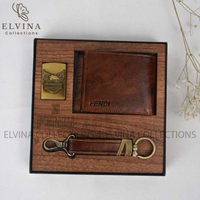 ست سه تیکه چرم اصل مردانه (کیف پول، سرکلیدی، فندک) کد 1488